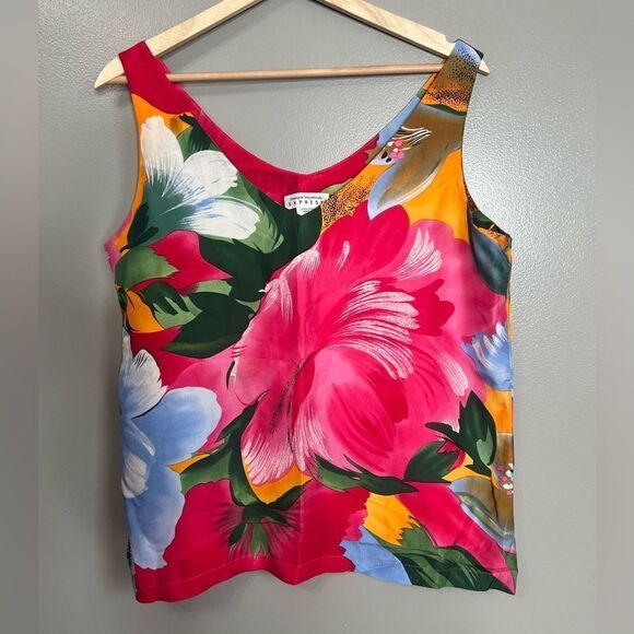 Vintage champagnie International Express silk blouse bright island relaxed Vaca - Picture 1 of 6